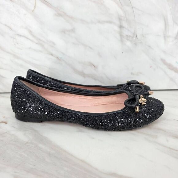 Kate Spade Women's Willa Black Glitter Bow Ballet Flats Size 6 - Picture 1 of 6